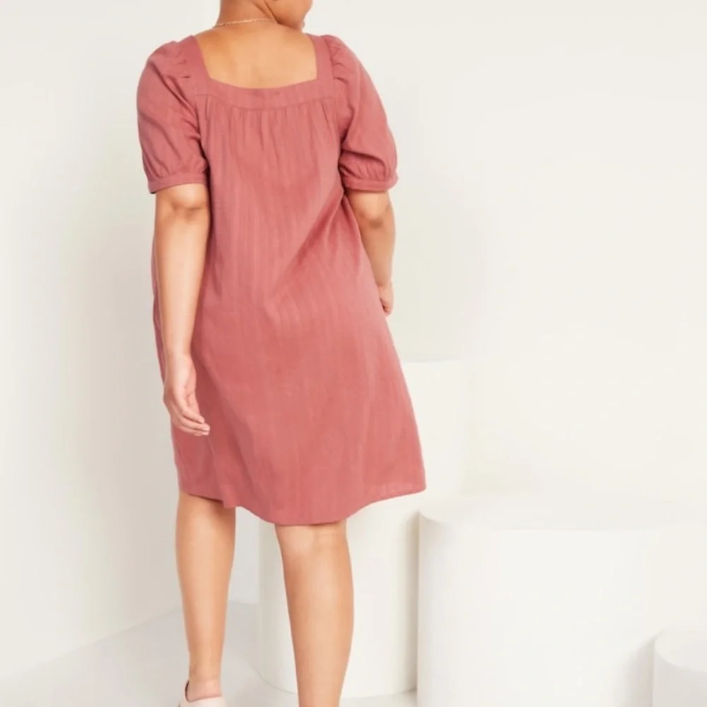 NWT Old Navy Dusty Red Puff Sleeve Mini Swing Dress - Picture 2 of 7